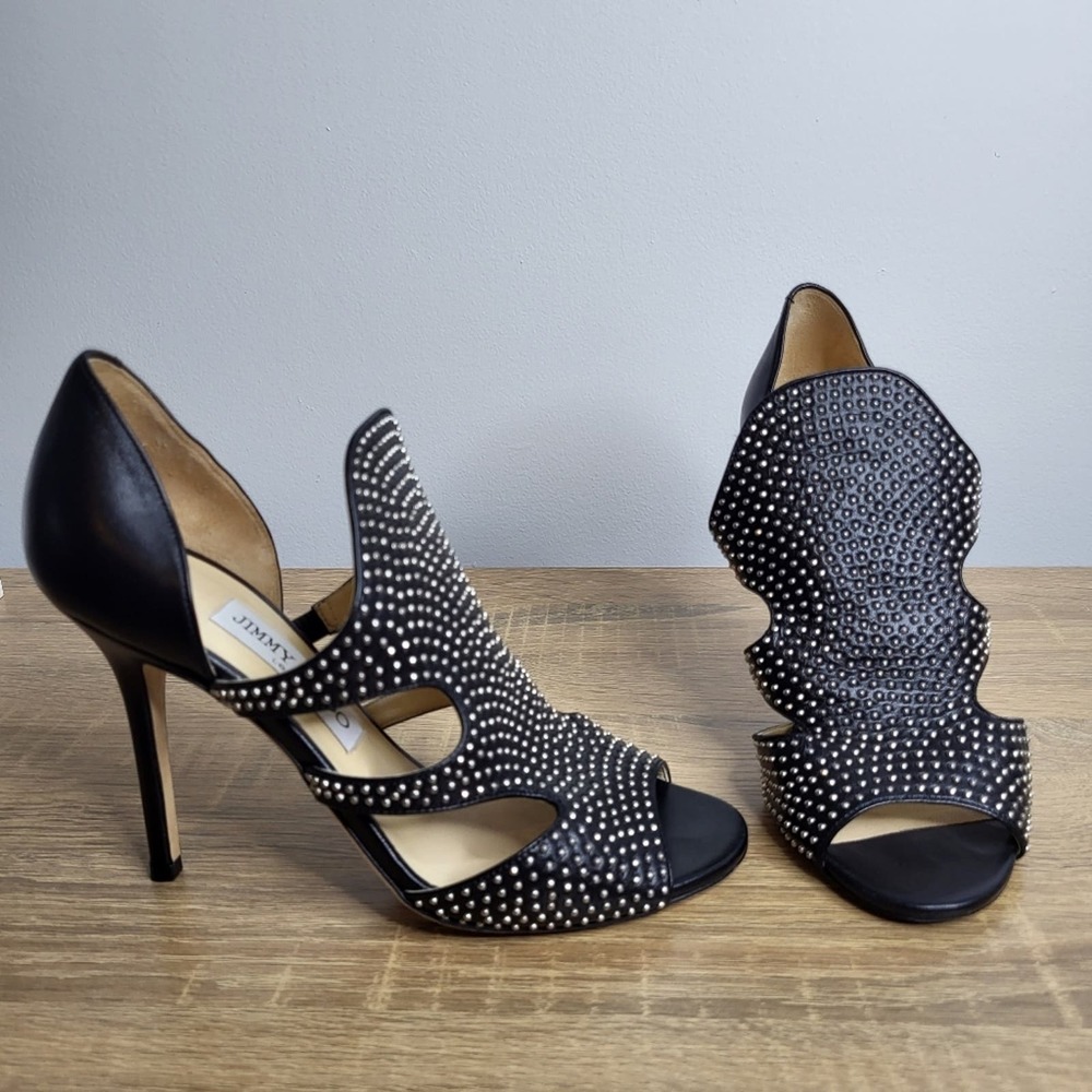 Jimmy Choo Black and Silver Studded Heels 7.5/37.5